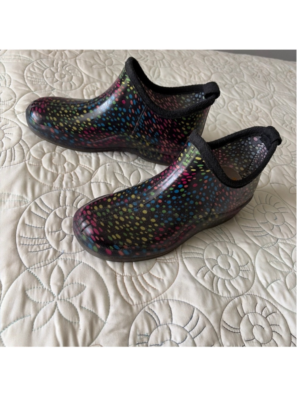Corkys Black Multi-color Polka Dot Rain Boots Size 7